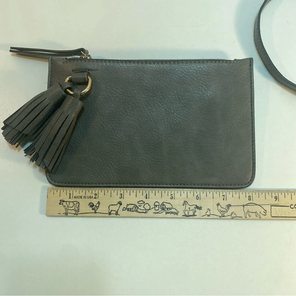 Melie Bianco Gray Faux Leather Convertible 3 Way Crossbody Wristlet‎ Purse Bag